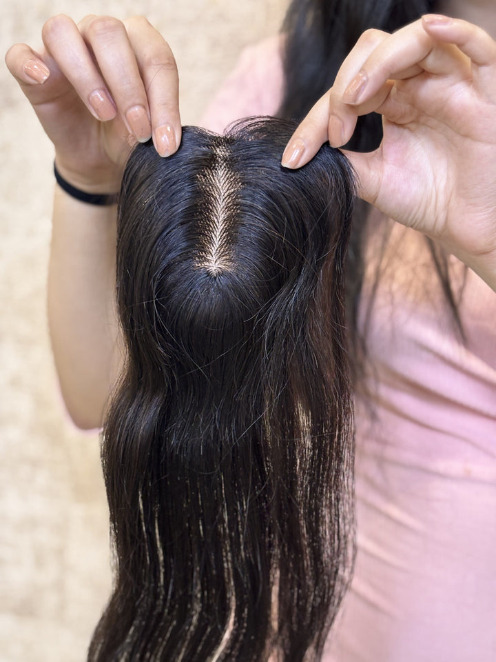 Hair Topper for Postpartum Hair Loss | Silk Base | Natural Black | Straight | Remy Hair India